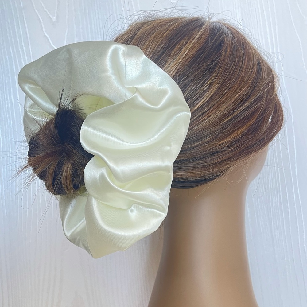 Ivory Jumbo Satin Hair Scrunchie, Formal Hair Accessories, Bridal, Scrunchies